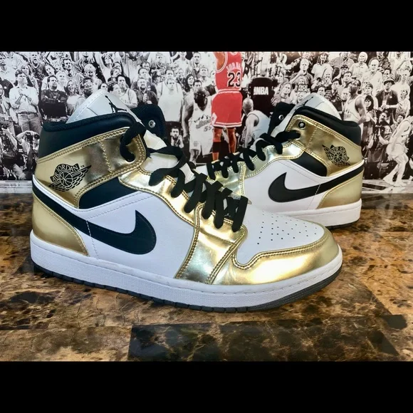 AIR JORDAN 1 MID SE METALLIC GOLD/BLUE-WHITE dc1419-700 size11 Sneakers